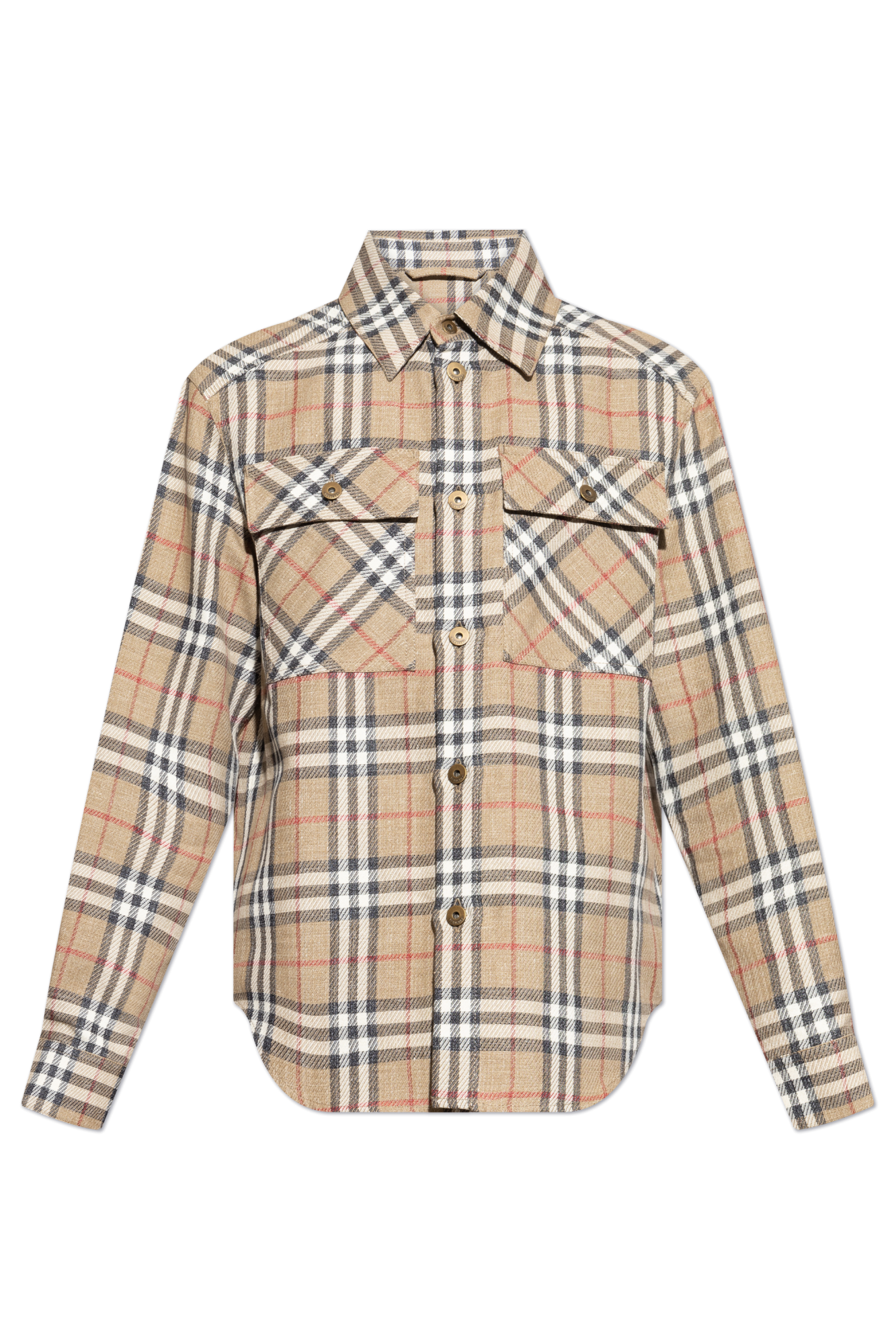 Burberry beigexred plaid T-shirts Tシャツ Burberry Men's T-Shirt with Check Shoulder | Neiman Marcus